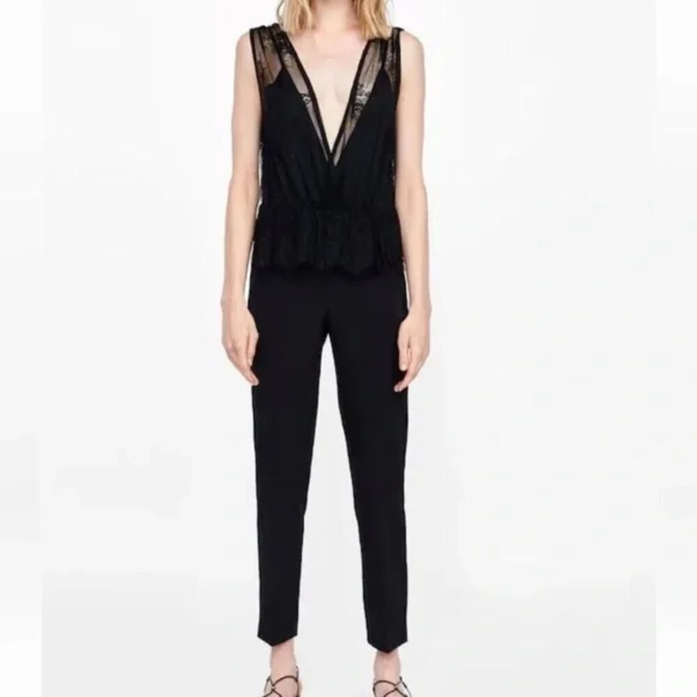 Zara Black Deep V Lace Jumpsuit